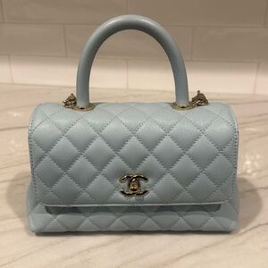 Chanel Light Blue Quilted Coco Handbag